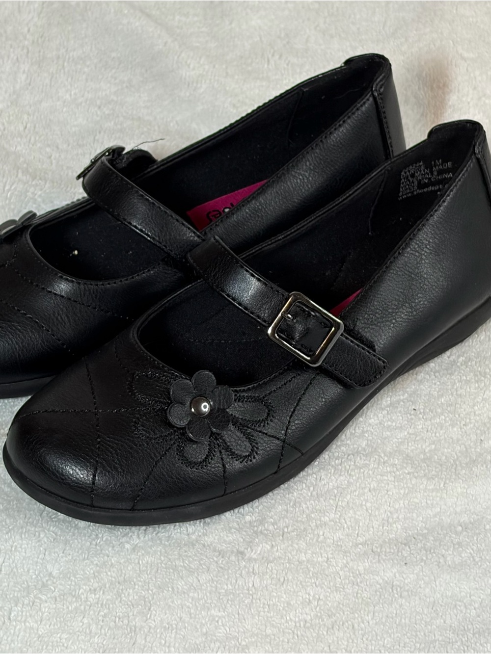 Rachel Shoes Black Girls Mary Jane Dress Flats with Flower Accent
